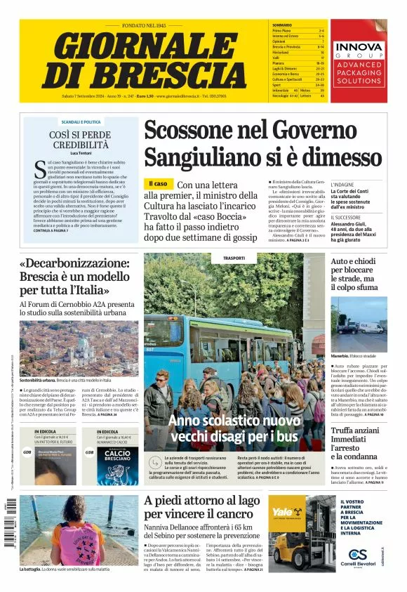 Prima-pagina-giornale di brescia-oggi-edizione-del-2024-09-07