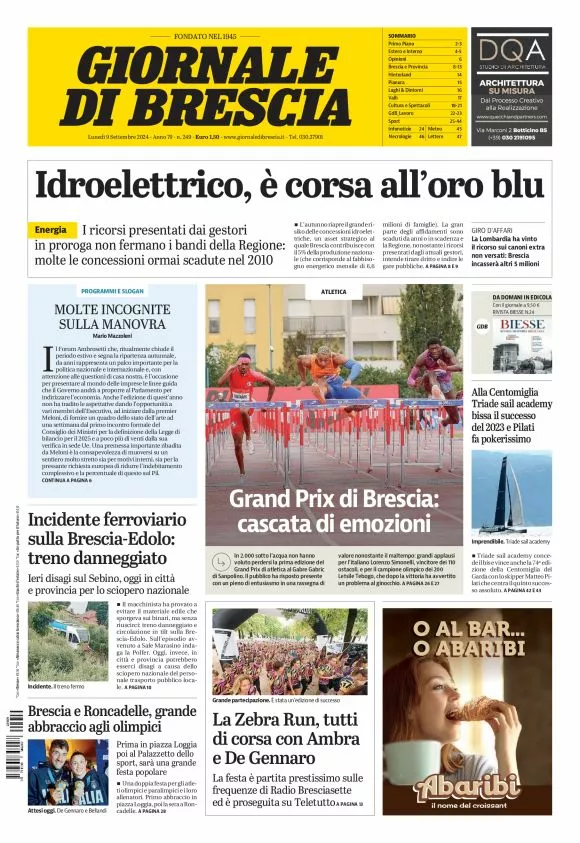 Prima-pagina-giornale di brescia-oggi-edizione-del-2024-09-09