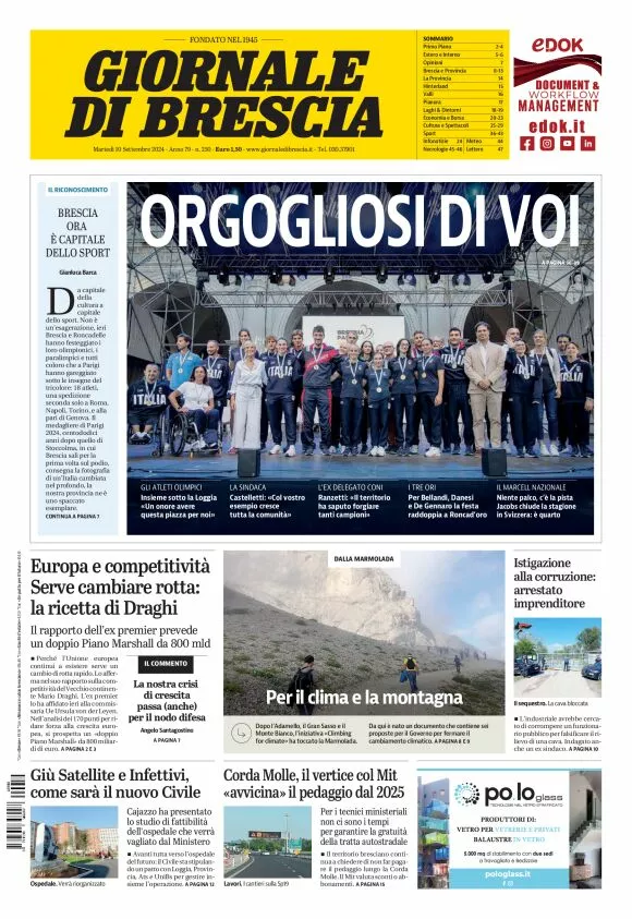 Prima-pagina-giornale di brescia-oggi-edizione-del-2024-09-10