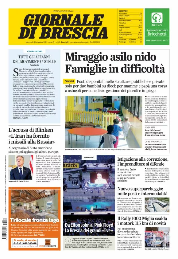 Prima-pagina-giornale di brescia-oggi-edizione-del-2024-09-11