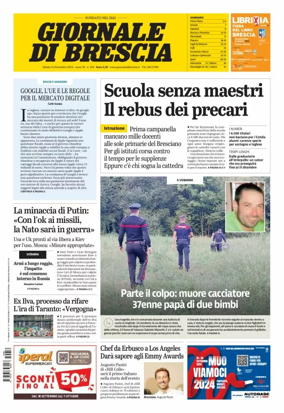 Prima-pagina-giornale di brescia-oggi-edizione-del-2024-09-14