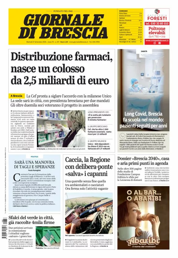 Prima-pagina-giornale di brescia-oggi-edizione-del-2024-09-17