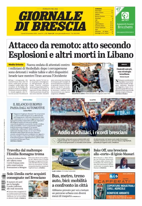 Prima-pagina-giornale di brescia-oggi-edizione-del-2024-09-19