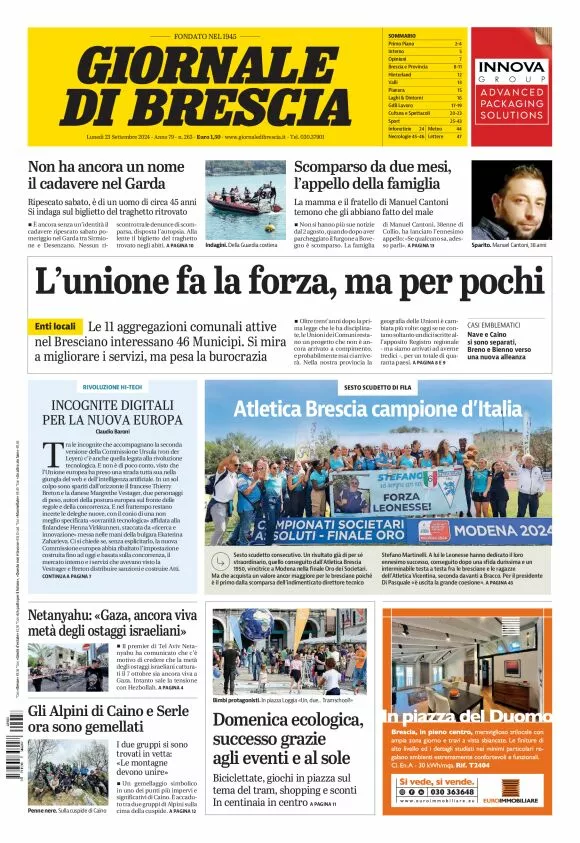 Prima-pagina-giornale di brescia-oggi-edizione-del-2024-09-23