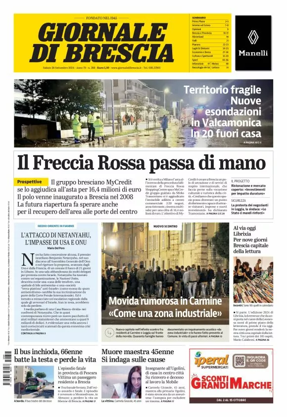 Prima-pagina-giornale di brescia-oggi-edizione-del-2024-09-28