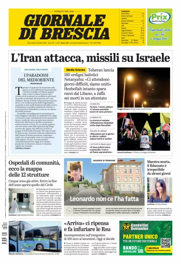 Prima-pagina-giornale di brescia-oggi-edizione-del-2024-10-02