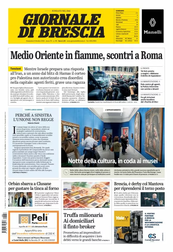 Prima-pagina-giornale di brescia-oggi-edizione-del-2024-10-06