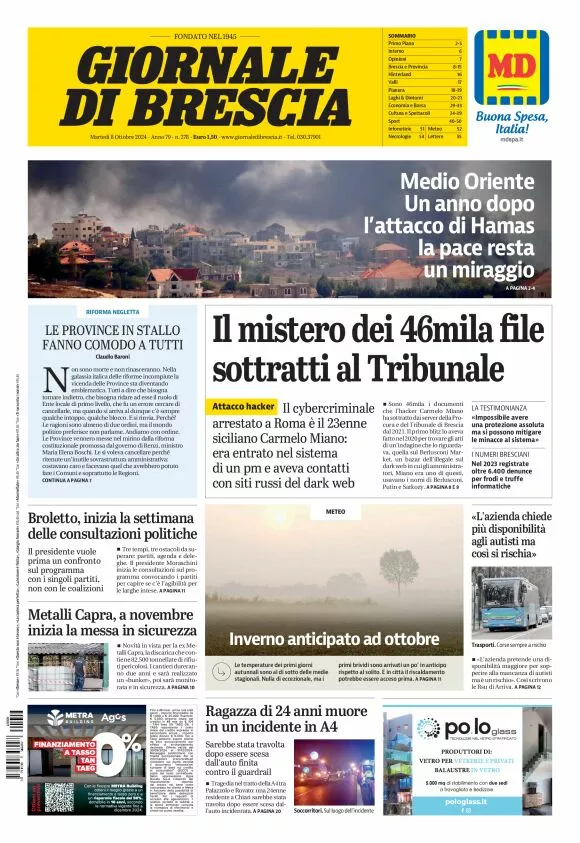 Prima-pagina-giornale di brescia-oggi-edizione-del-2024-10-08