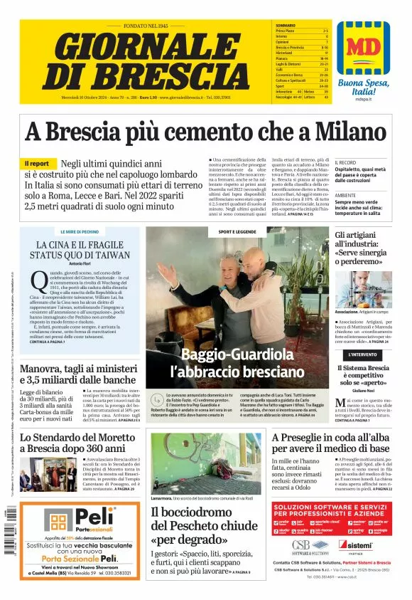 Prima-pagina-giornale di brescia-oggi-edizione-del-2024-10-16