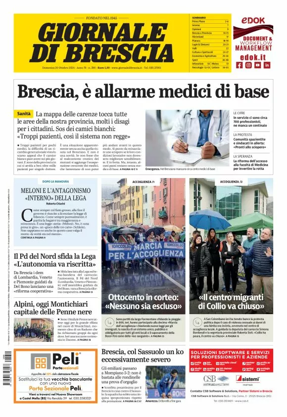 Prima-pagina-giornale di brescia-oggi-edizione-del-2024-10-20