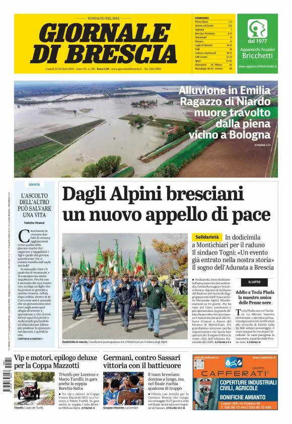 Prima-pagina-giornale di brescia-oggi-edizione-del-2024-10-21