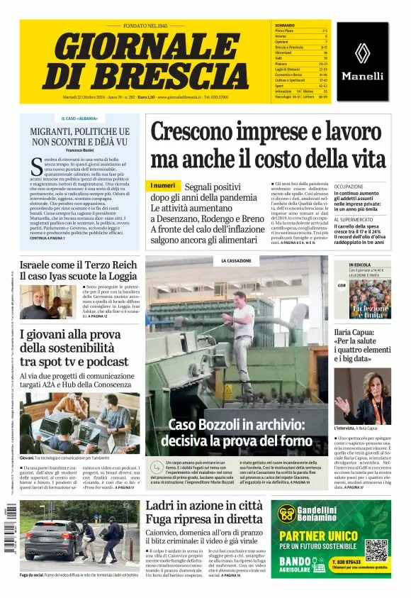 Prima-pagina-giornale di brescia-oggi-edizione-del-2024-10-22