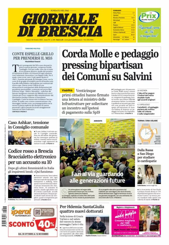 Prima-pagina-giornale di brescia-oggi-edizione-del-2024-10-26