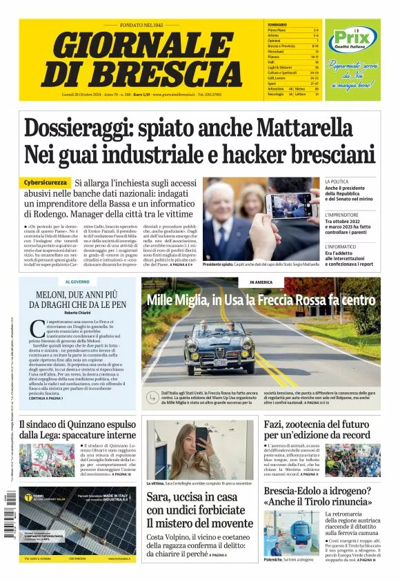 Prima-pagina-giornale di brescia-oggi-edizione-del-2024-10-28