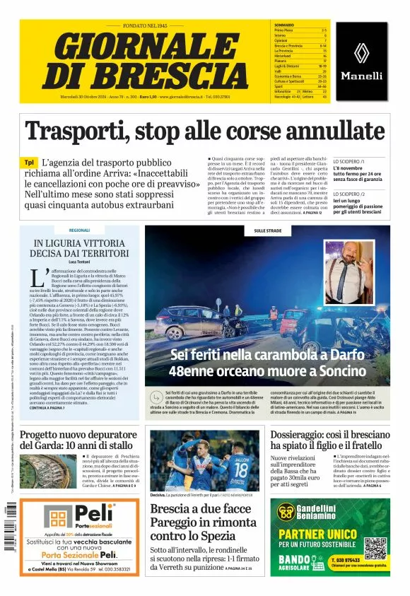 Prima-pagina-giornale di brescia-oggi-edizione-del-2024-10-30