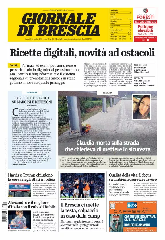 Prima-pagina-giornale di brescia-oggi-edizione-del-2024-11-04