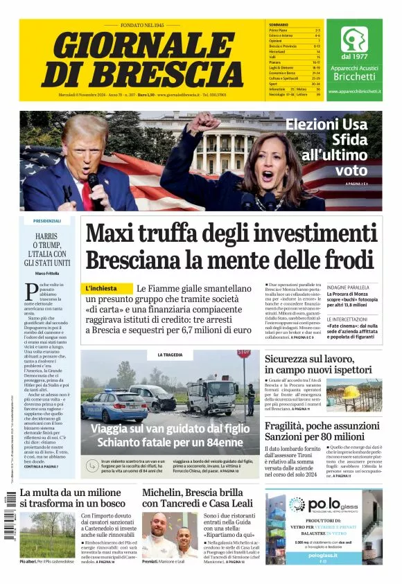 Prima-pagina-giornale di brescia-oggi-edizione-del-2024-11-06