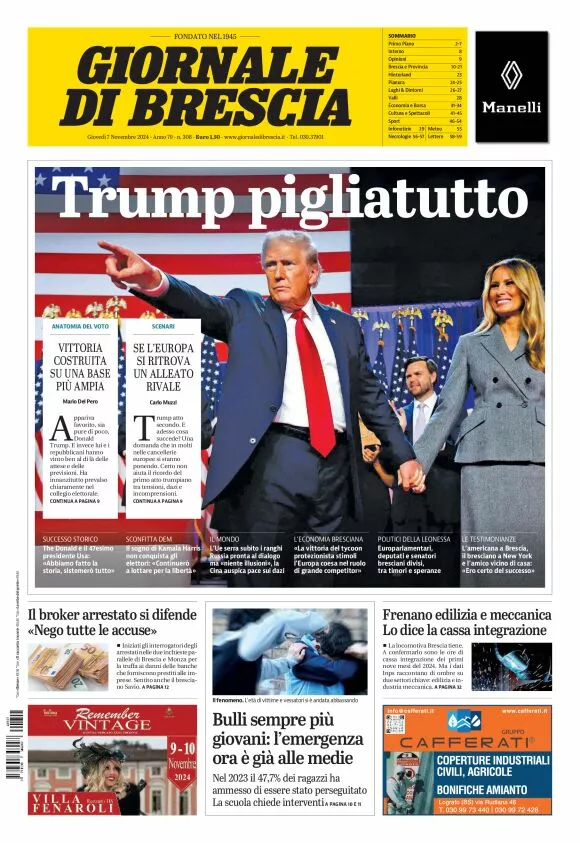 Prima-pagina-giornale di brescia-oggi-edizione-del-2024-11-07