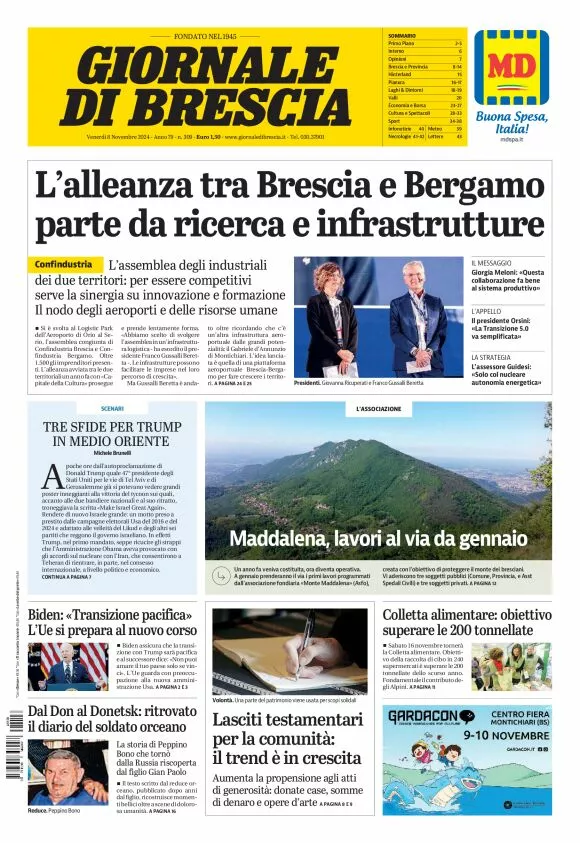 Prima-pagina-giornale di brescia-oggi-edizione-del-2024-11-08