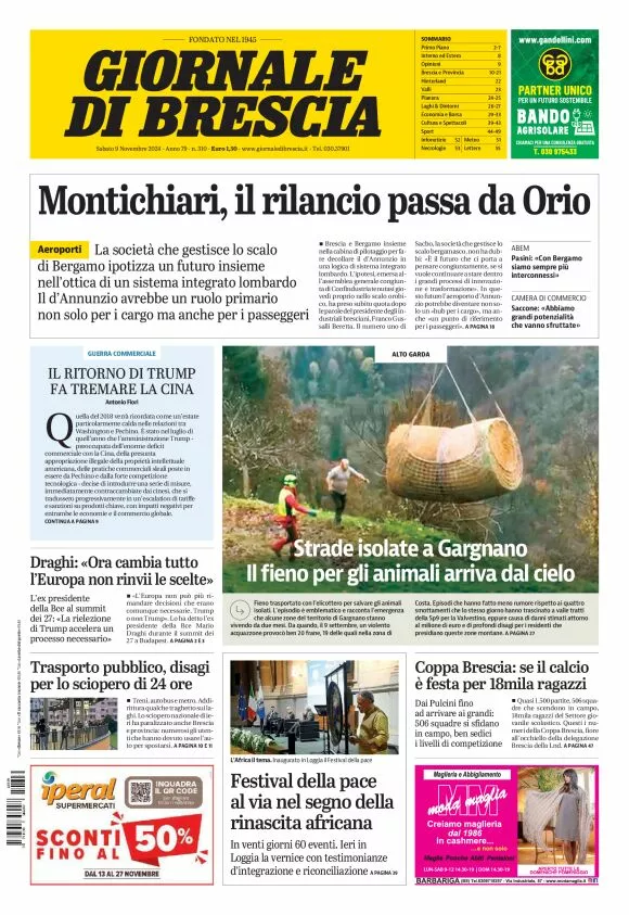 Prima-pagina-giornale di brescia-oggi-edizione-del-2024-11-09