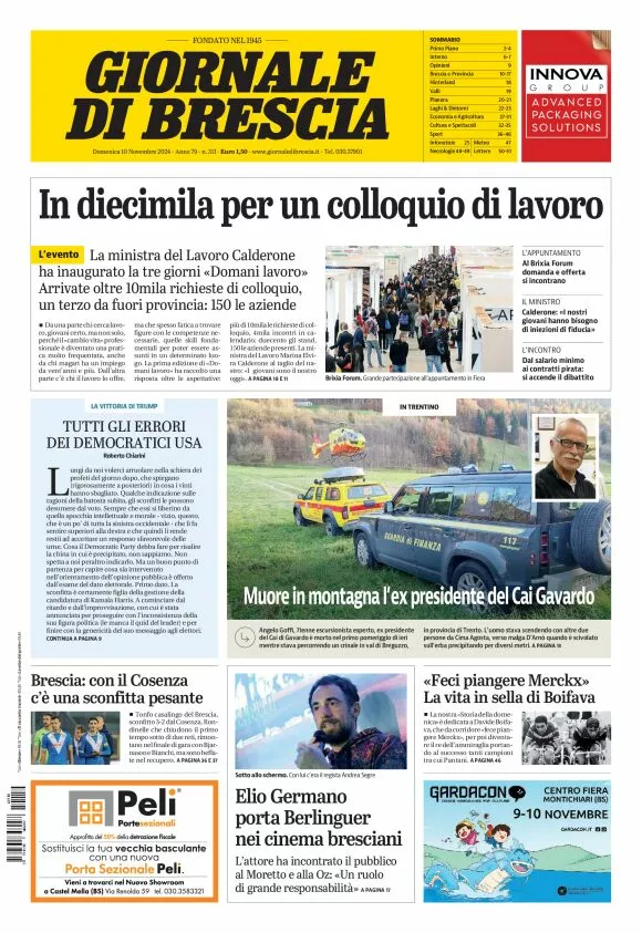 Prima-pagina-giornale di brescia-oggi-edizione-del-2024-11-10