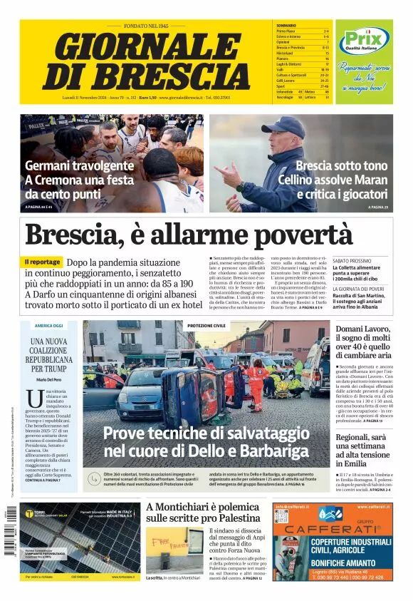 Prima-pagina-giornale di brescia-oggi-edizione-del-2024-11-11