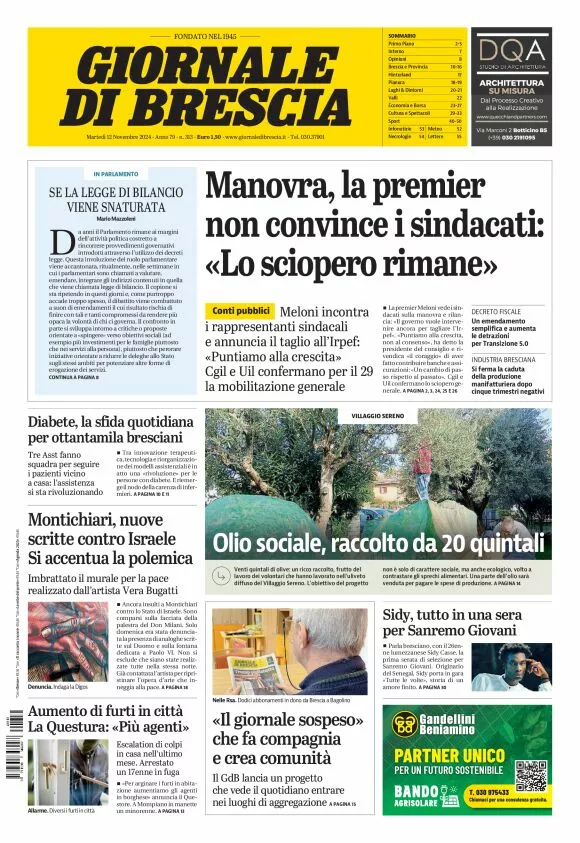 Prima-pagina-giornale di brescia-oggi-edizione-del-2024-11-12