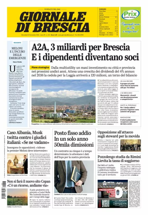 Prima-pagina-giornale di brescia-oggi-edizione-del-2024-11-13