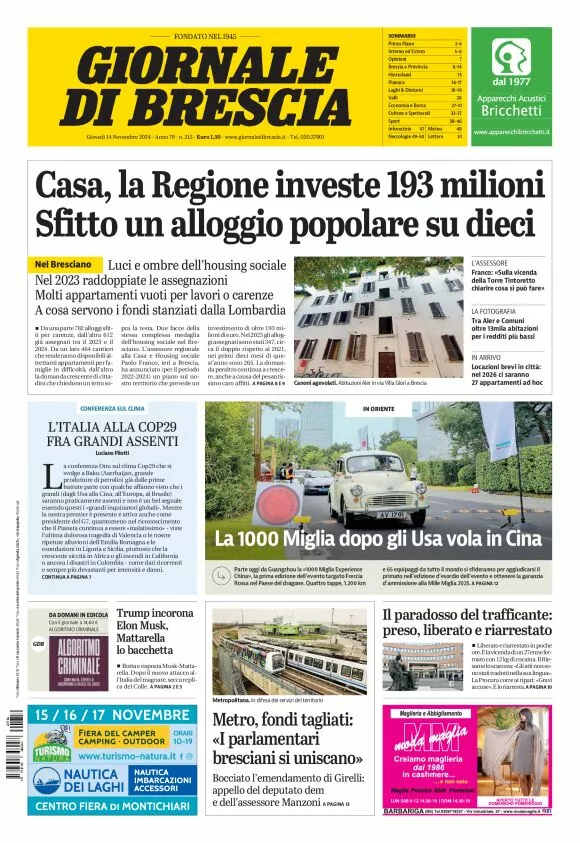 Prima-pagina-giornale di brescia-oggi-edizione-del-2024-11-14