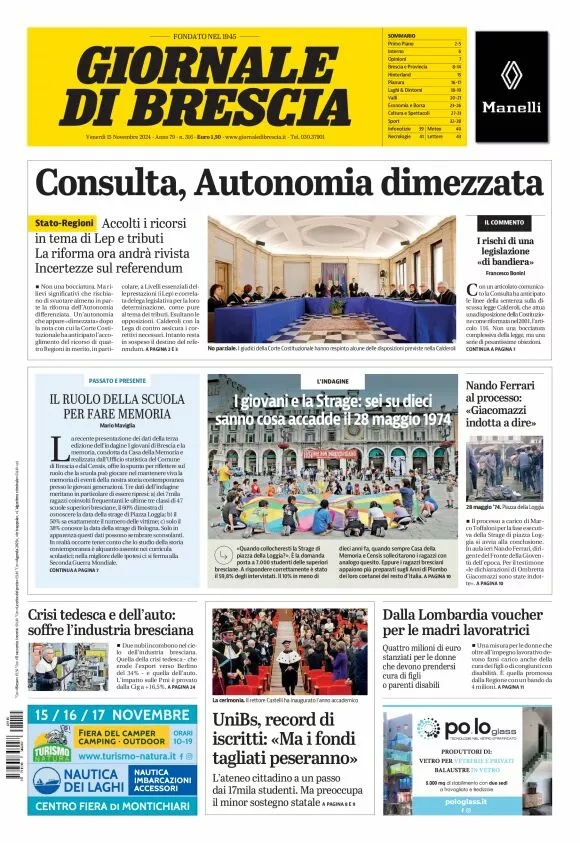 Prima-pagina-giornale di brescia-oggi-edizione-del-2024-11-15