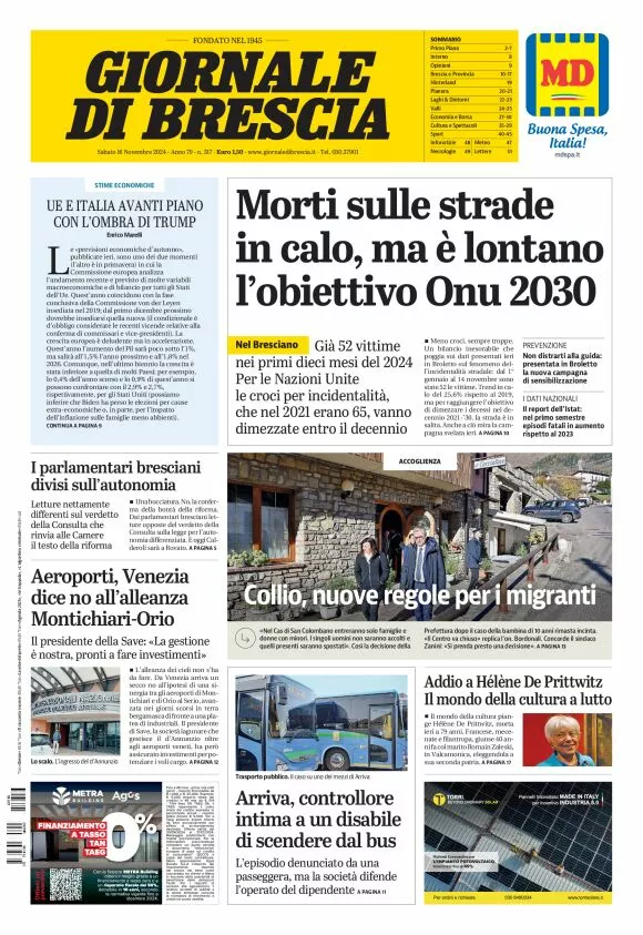 Prima-pagina-giornale di brescia-oggi-edizione-del-2024-11-16