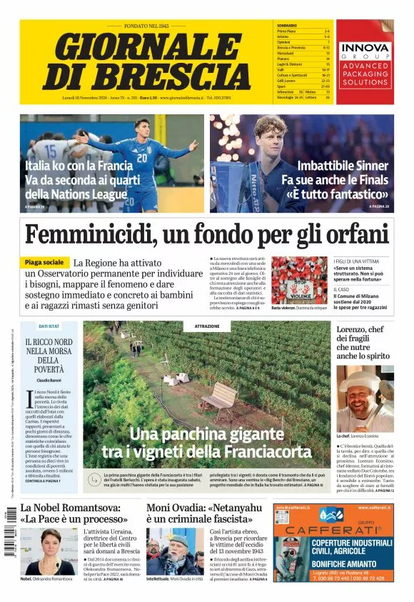 Prima-pagina-giornale di brescia-oggi-edizione-del-2024-11-18