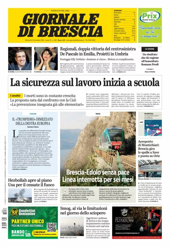 Prima-pagina-giornale di brescia-oggi-edizione-del-2024-11-19