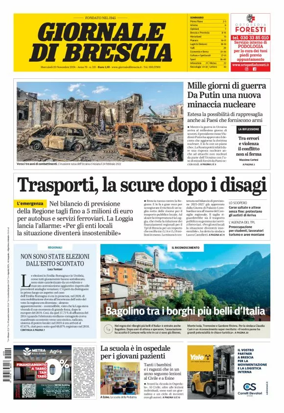 Prima-pagina-giornale di brescia-oggi-edizione-del-2024-11-20