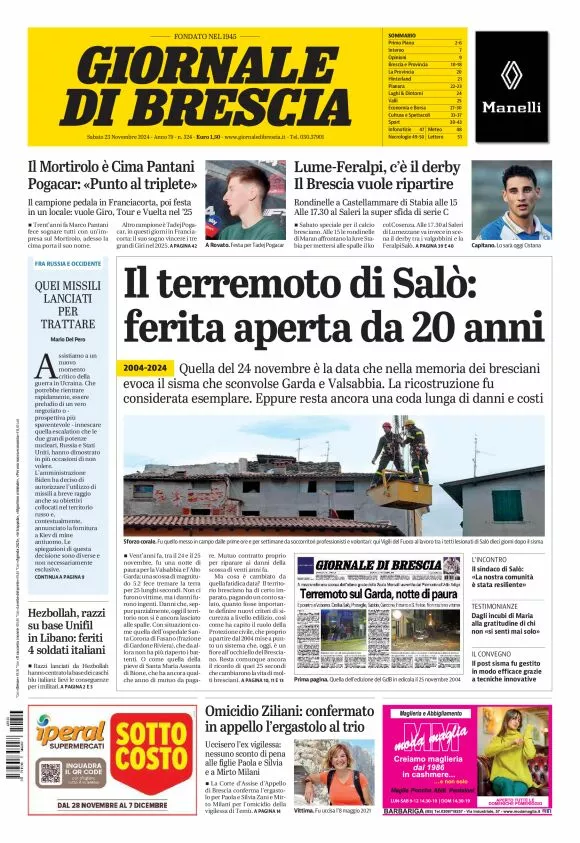 Prima-pagina-giornale di brescia-oggi-edizione-del-2024-11-23