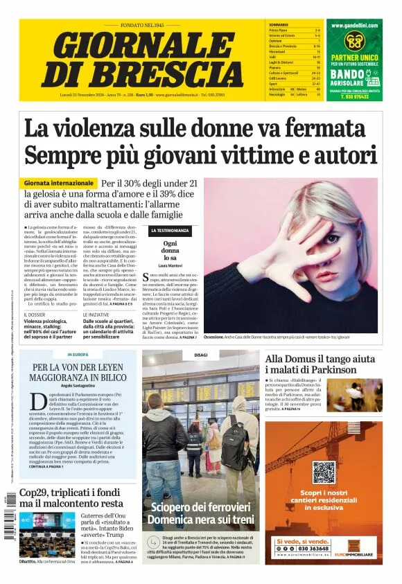 Prima-pagina-giornale di brescia-oggi-edizione-del-2024-11-25