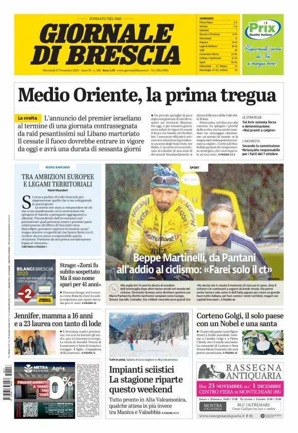 Prima-pagina-giornale di brescia-oggi-edizione-del-2024-11-27