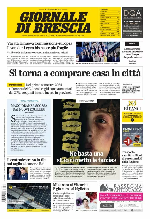 Prima-pagina-giornale di brescia-oggi-edizione-del-2024-11-28