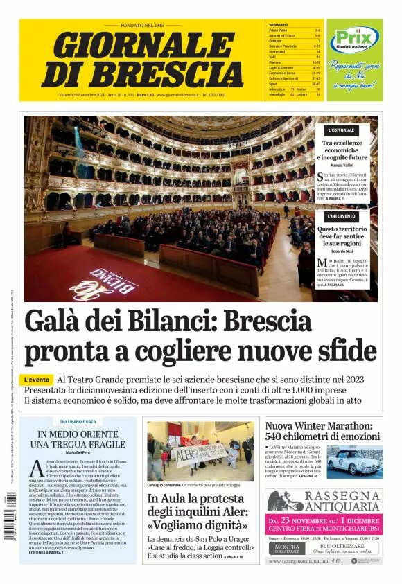 Prima-pagina-giornale di brescia-oggi-edizione-del-2024-11-29