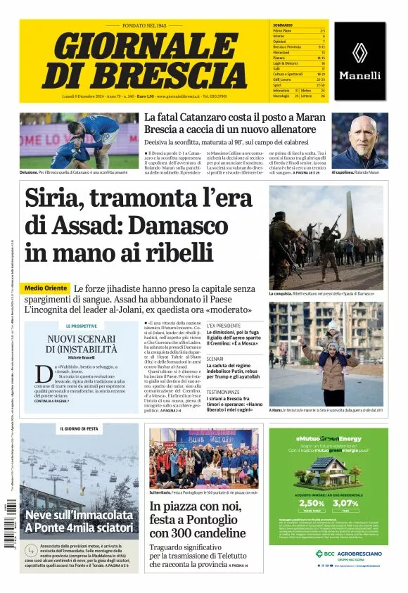 Prima-pagina-giornale di brescia-oggi-edizione-del-2024-12-09