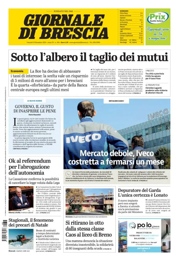 Prima-pagina-giornale di brescia-oggi-edizione-del-2024-12-13