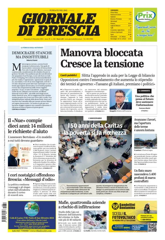 Prima-pagina-giornale di brescia-oggi-edizione-del-2024-12-15