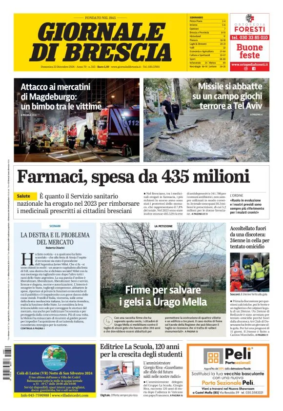 Prima-pagina-giornale di brescia-oggi-edizione-del-2024-12-22