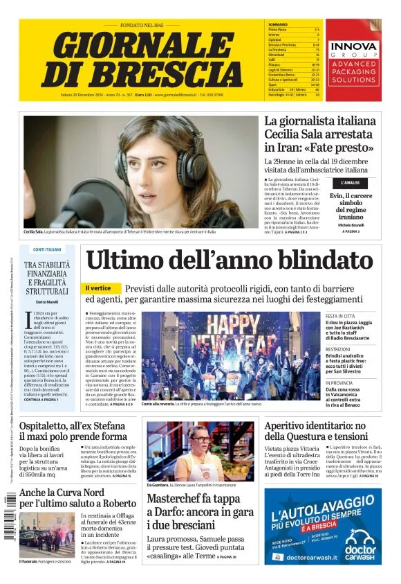 Prima-pagina-giornale di brescia-oggi-edizione-del-2024-12-28