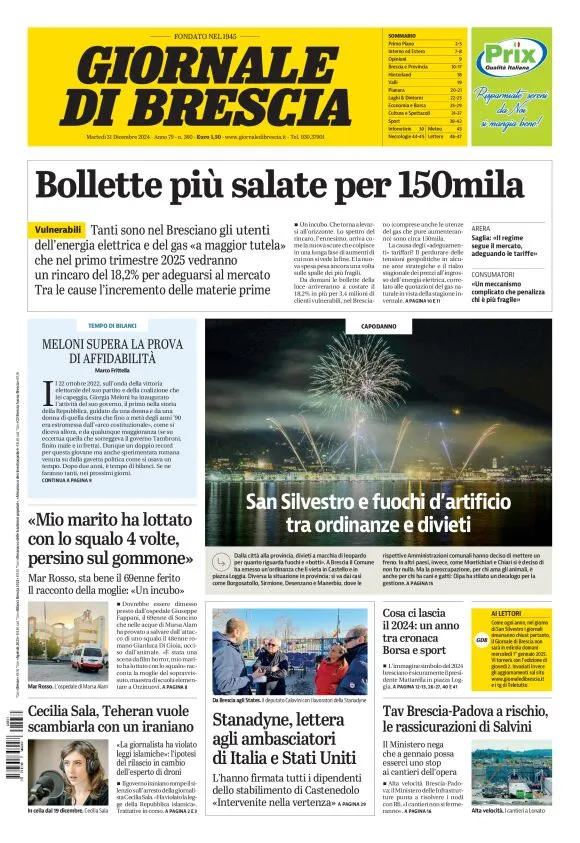 Prima-pagina-giornale di brescia-oggi-edizione-del-2024-12-31