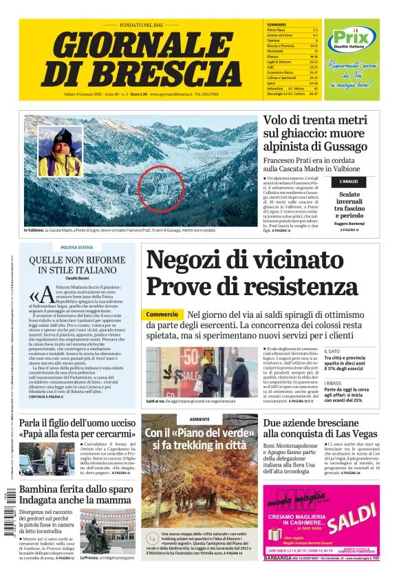 Prima-pagina-giornale di brescia-oggi-edizione-del-2025-01-04