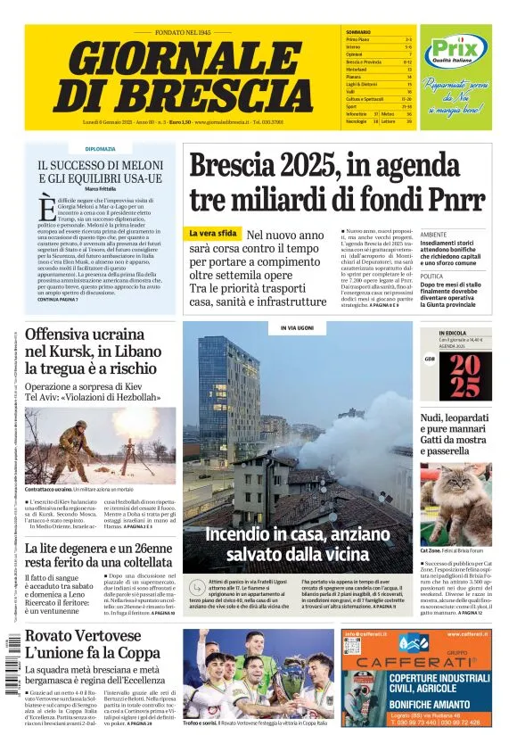 Prima-pagina-giornale di brescia-oggi-edizione-del-2025-01-06