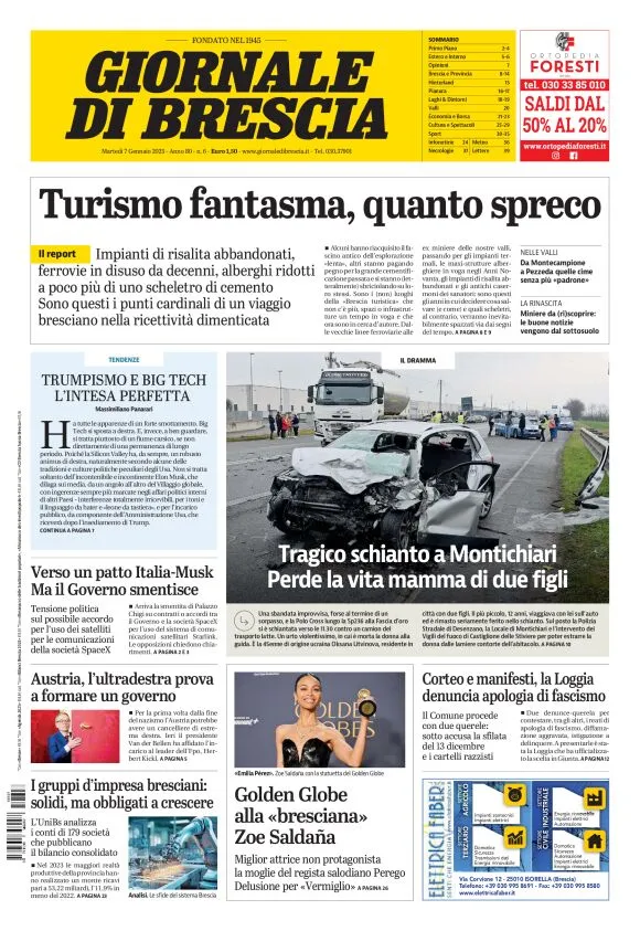 Prima-pagina-giornale di brescia-oggi-edizione-del-2025-01-07