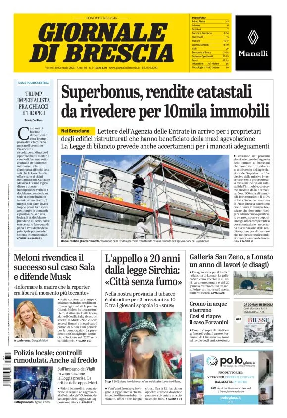 Prima-pagina-giornale di brescia-oggi-edizione-del-2025-01-10