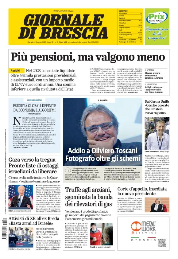 Prima-pagina-giornale di brescia-oggi-edizione-del-2025-01-14